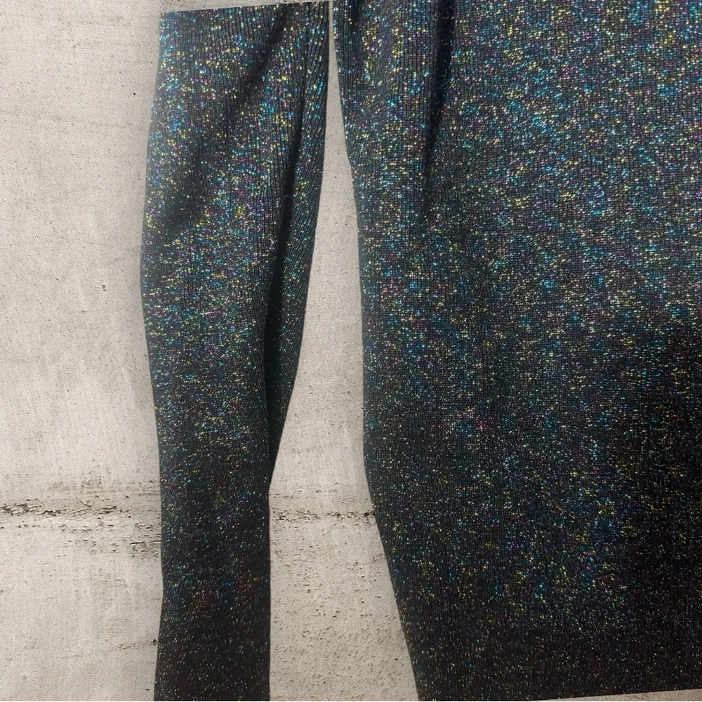 Sunset & Spring black metallic ruffle shoulder sweater glitter sz M preppy chic - Picture 14 of 14